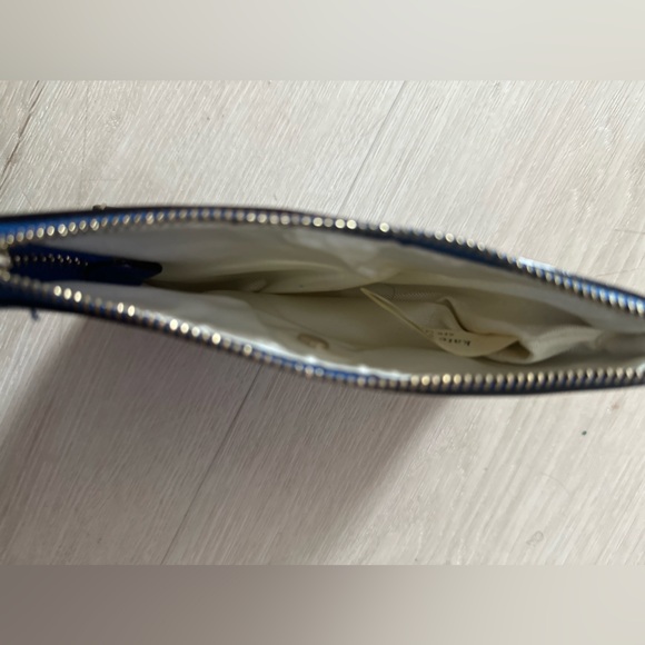 KATE SPADE 100% Cow Leather Blue w/ White Polka Dot Wristlet Wallet - Picture 5 of 9